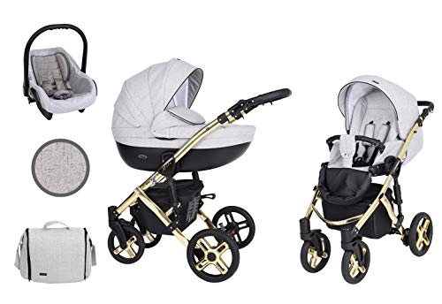 Kunert Passeggino per bambini 3 in 1 navicella carrozzina seggiolino auto  Mila Premium 3in1 passeggini (cruscotto grigio + telaio d'oro, 3in1)