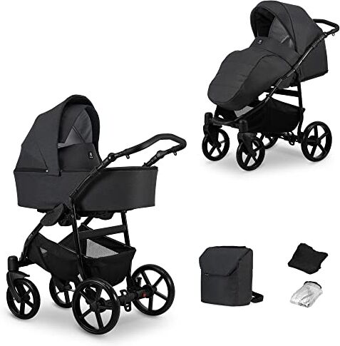 Kunert Passeggino per bambini 3 in 1 et 2 in 1 navicella carrozzina seggiolino auto  MATA 3in1 et 2in1 passeggini (2 in 1, grafite + telaio nero)