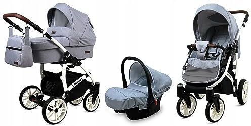 Babylux ® Bambini Passeggino Completo Set 3 in 1 Optimal incl. Navicella, Canna, Seggiolino Auto Carrozzina Neonati Sistema Combinato con Borsa fasciatoio, Copertura antipioggia ecc.