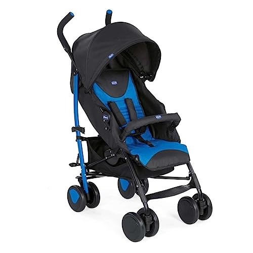 Chicco Echo Passeggino Leggero Pieghevole da 0 Mesi a 22 kg, Passeggino Reclinabile e Compatto con Manicotto Paracolpi, Posizione Nanna, Chiusura a Ombrello, Capote Trasformabile -Blu