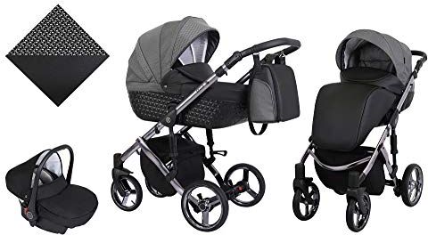 Kunert Passeggino per bambini 3 in 1 navicella carrozzina seggiolino auto  Tiaro Premium 3in1 passeggini (nero + a scacchi + telaio in grafite, 3in1)