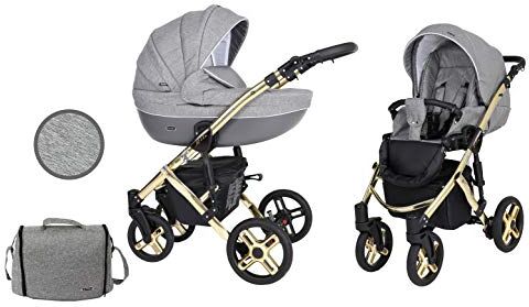 Kunert Passeggino per bambini 2 in 1 navicella carrozzina accessoti  Mila Premium 2in1 passeggini (jeans grafite + telaio d'oro, 2in1)