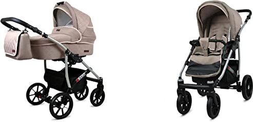 Babylux Qbaro Passeggino 2in1 Deep e Passeggino con Accessori Regolabile e Pieghevole Costruzione in Alluminio Leggero 2 Opzioni di Montaggio Ruote Impenetrabili Impermeabili Khaki