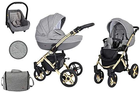 Kunert Passeggino per bambini 3 in 1 navicella carrozzina seggiolino auto  Mila Premium 3in1 passeggini (jeans grafite + telaio d'oro, 3in1)