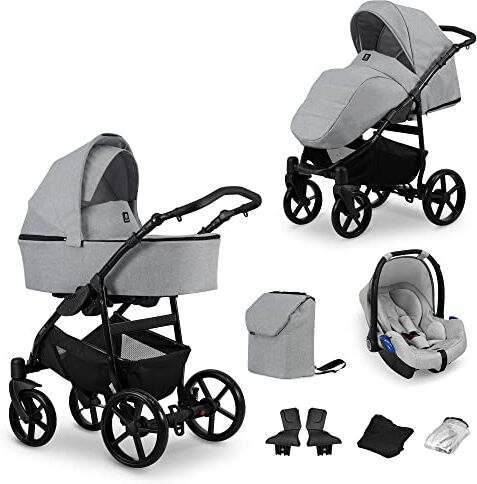 Kunert Passeggino per bambini 3 in 1 et 2 in 1 navicella carrozzina seggiolino auto  MATA 3in1 et 2in1 passeggini (3 in 1, grigio + telaio nero)