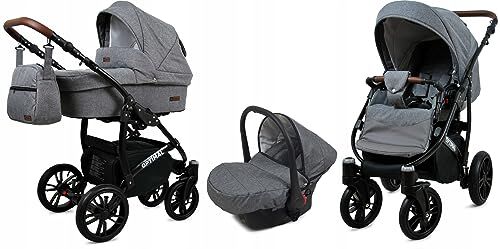 Babylux ® Bambini Passeggino Completo Set 3 in 1 Optimal incl. Navicella, Canna, Seggiolino Auto Carrozzina Neonati Sistema Combinato con Borsa fasciatoio, Copertura antipioggia ecc.