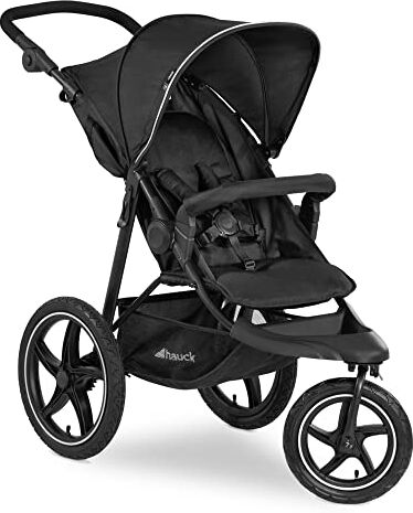 Hauck Passeggino 3 Ruote Runner 2 Passeggino Ruote Grandi Gonfiabili Extra Large Passeggino Compatto Reclinabile, Regolabile Fino a 25Kg Cappotta UPF 50+, Portaoggetti XL, Pieghevole Nero