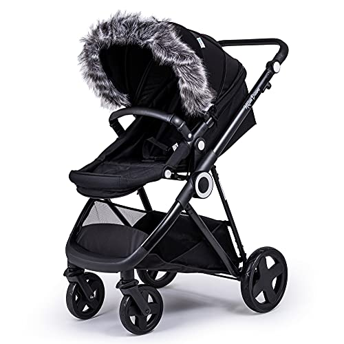 For-your-Little-One Cappuccio in pelliccia per passeggino, compatibile con Maclaren, colore: grigio scuro