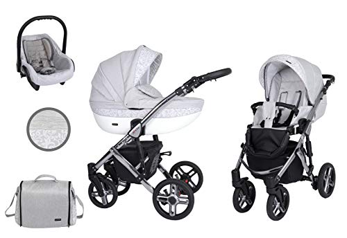 Kunert Passeggino per bambini 3 in 1 navicella carrozzina seggiolino auto  Mila Premium 3in1 passeggini (ramo grigio + telaio in grafite, 3in1)