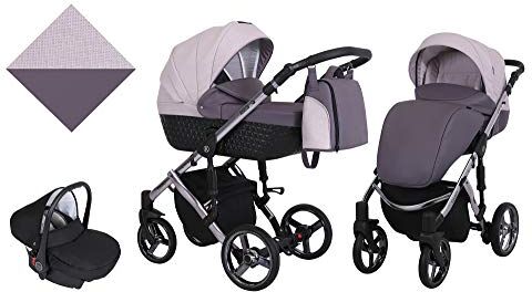 Kunert Passeggino per bambini 3 in 1 navicella carrozzina seggiolino auto  Tiaro Premium 3in1 passeggini (viola + erica + telaio in grafite, 3in1)