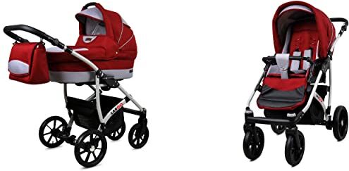 Babylux Passeggino Largo 2in1 Deep e Passeggino con Accessori Regolabile e Pieghevole Struttura in Alluminio Leggero 2 Opzioni di Montaggio Ruote Impenetrabili Chili Silver Silver Frame