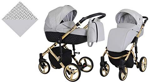 Kunert Passeggino per bambini 2 in 1 navicella carrozzina accessoti  Tiaro Premium 2in1 passeggini (grigio + telaio d'oro, 2in1)