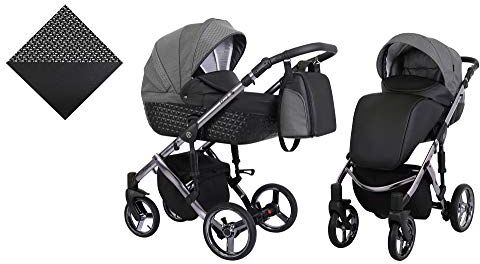 Kunert Passeggino per bambini 2 in 1 navicella carrozzina accessoti  Tiaro Premium 2in1 passeggini (nero + a scacchi + telaio in grafite, 2in1)