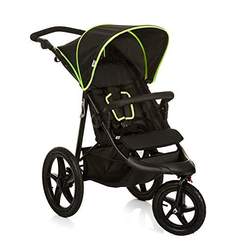 Hauck Passeggino 3 Ruote Runner Passeggino Ruote Grandi Gonfiabili Passeggino Compatto Reclinabile e Regolabile Cappotta Parasole, Vano Portaoggetti XL, Pieghevole Nero/Giallo Neon