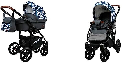 Babylux Passeggino Optimal 2in1 Deep e Passeggino con Accessori Regolabile e Pieghevole Costruzione in Alluminio Leggero 2 Opzioni di Montaggio Ruote Impenetrabili Grey Moro Black Frame