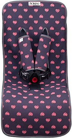 JYOKO KIDS Cuscino Passeggino Universale + Protezione per Cintura di Sicurezza, Materassino Universale per Carrozina Realizzato in Tessuto di Cotone + Schiuma e Tecnico Traspirante (Fluor Heart)