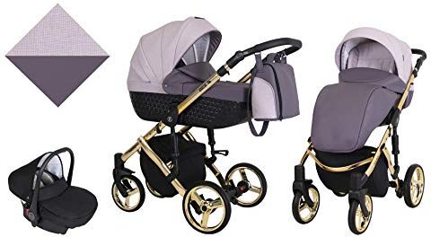 Kunert Passeggino per bambini 3 in 1 navicella carrozzina seggiolino auto  Tiaro Premium 3in1 passeggini (viola + erica + telaio d'oro, 3in1)