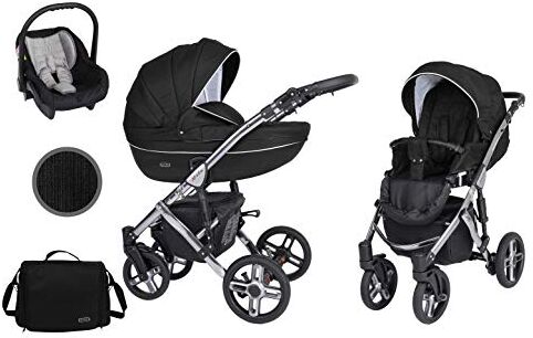 Kunert Passeggino per bambini 3 in 1 navicella carrozzina seggiolino auto  Mila Premium 3in1 passeggini (nero + telaio in grafite, 3in1)