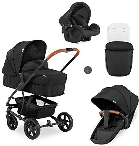 Hauck Set Passeggino Completo Pacific 4 Shop N Drive Navicella Neonato Convertibile in Seduta Reversibile Passeggino 3 in 1 con Ovetto, Coprigambe Passeggino Leggero con Ruote Grandi Nero