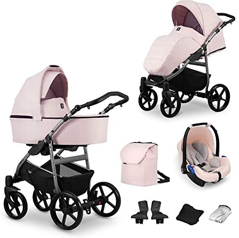 Kunert Passeggino per bambini 3 in 1 et 2 in 1 navicella carrozzina seggiolino auto  MATA 3in1 et 2in1 passeggini (3 in 1, rosa + telaio in grafite)