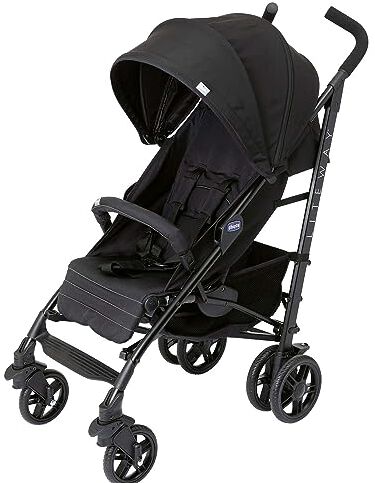 Chicco Liteway 4 Passeggino Leggero Pieghevole da 0 Mesi a 22 kg, Portata Max 25 kg, Reclinabile e Compatto, con Manicotto Paracolpi, Posizione Nanna, Chiusura a Ombrello, Capote Estendibile, Black