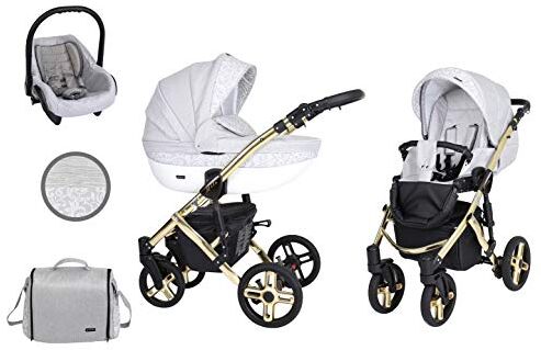 Kunert Passeggino per bambini 3 in 1 navicella carrozzina seggiolino auto  Mila Premium 3in1 passeggini (ramo grigio + telaio d'oro, 3in1)