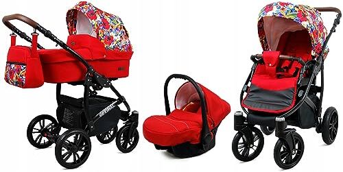 Babylux ® Bambini Passeggino Completo Set 3 in 1 Optimal incl. Navicella, Canna, Seggiolino Auto Carrozzina Neonati Sistema Combinato con Borsa fasciatoio, Copertura antipioggia ecc.