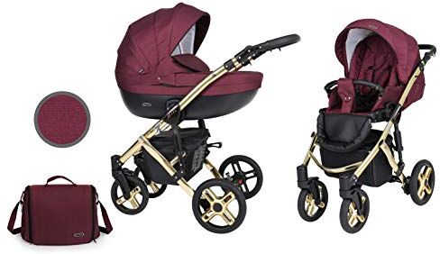 Kunert Passeggino per bambini 2 in 1 navicella carrozzina accessoti  Mila Premium 2in1 passeggini (maroon + telaio d'oro, 2in1)