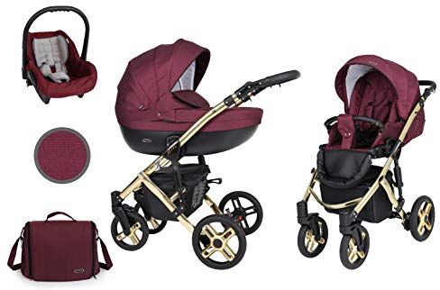 Kunert Passeggino per bambini 3 in 1 navicella carrozzina seggiolino auto  Mila Premium 3in1 passeggini (maroon + telaio d'oro, 3in1)