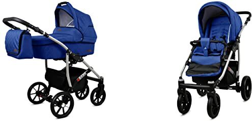 Babylux Qbaro Passeggino 2in1 Deep e Passeggino con Accessori Regolabile e Pieghevole Costruzione in Alluminio Leggero 2 Opzioni di Montaggio Ruote Impenetrabili Impermeabili Sapphire