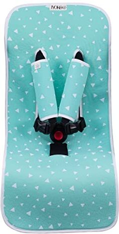 JYOKO KIDS Cuscino Passeggino Universale + Protezione per Cintura di Sicurezza, Materassino Universale per Carrozina Realizzato in Tessuto di Cotone + Schiuma e Tecnico Traspirante (Mint Sparkles)