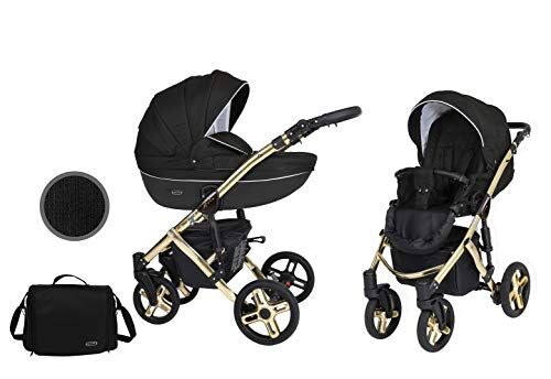 Kunert Passeggino per bambini 2 in 1 navicella carrozzina accessoti  Mila Premium 2in1 passeggini (nero + telaio d'oro, 2in1)
