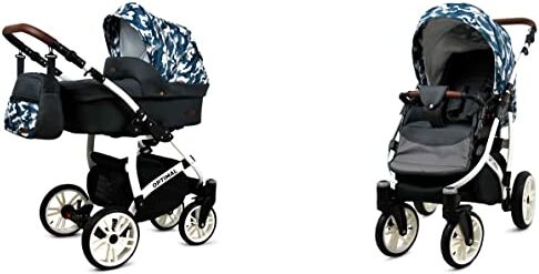 Babylux Passeggino Optimal 2in1 Deep e Passeggino con Accessori Regolabile e Pieghevole Costruzione in Alluminio Leggero 2 Opzioni di Montaggio Ruote Impenetrabili Grey Moro White Frame