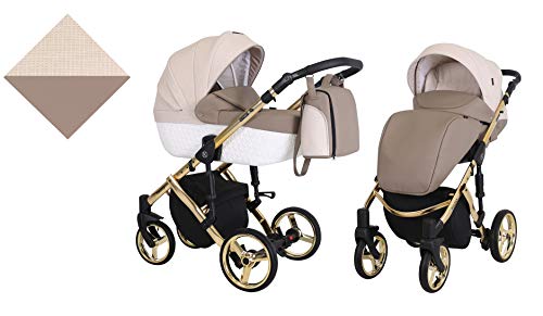 Kunert Passeggino per bambini 2 in 1 navicella carrozzina accessoti  Tiaro Premium 2in1 passeggini (marrone + crema + telaio d'oro, 2in1)