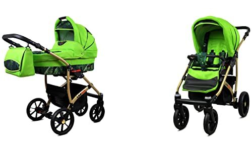 Babylux Passeggino Largo 2in1 Deep e Passeggino con Accessori Regolabile e Pieghevole Struttura in Alluminio Leggero 2 Opzioni di Montaggio Ruote Impenetrabili Green Leaf Gold Frame