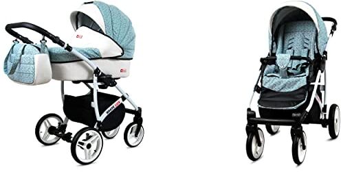 Babylux White Lux Passeggino 2in1 Deep e Passeggino con Accessori Regolabile e Pieghevole Costruzione in Alluminio Leggero 2 Opzioni di Montaggio Ruote Impenetrabili Impermeabili Bottle Green