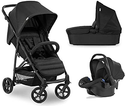 Hauck Rapid 4 Trioset Travel System, Passeggino, carrozzina, navicella e seggiolino auto, compatto e pieghevole, con parapioggia, colore: nero