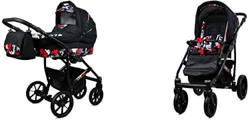 Babylux Passeggino Largo 2in1 Deep e Passeggino con Accessori Regolabile e Pieghevole Struttura in Alluminio Leggero 2 Opzioni di Montaggio Ruote Impenetrabili Black Moro Black Frame