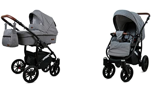 Babylux Passeggino Optimal 2in1 Deep e Passeggino con Accessori Regolabile e Pieghevole Costruzione in Alluminio Leggero 2 Opzioni di Montaggio Ruote Impenetrabili Grey Flex Black Frame