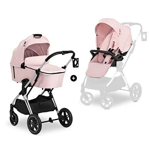 Hauck Passeggino Vision X Set Passeggino e Navicella Neonato, dalla Nascita fino a 25 kg Passeggino Reversibile con Coprigambe, Ruote di Gomma Pieghevole e Compatto Rosa Melange