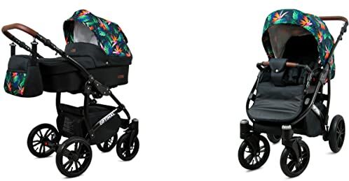 Babylux Passeggino Optimal 2in1 Deep e Passeggino con Accessori Regolabile e Pieghevole Costruzione in Alluminio Leggero 2 Opzioni di Montaggio Ruote Impenetrabili Tropical Flowers Black Frame