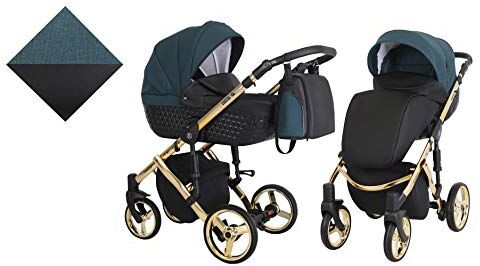 Kunert Passeggino per bambini 2 in 1 navicella carrozzina accessoti  Tiaro Premium 2in1 passeggini (nero + verde + telaio d'oro, 2in1)