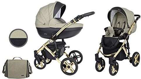 Kunert Passeggino per bambini 2 in 1 navicella carrozzina accessoti  Mila Premium 2in1 passeggini (oliva + nero eco + telaio d'oro, 2in1)