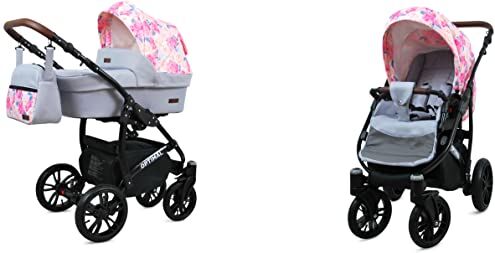 Babylux Passeggino Optimal 2in1 Deep e Passeggino con Accessori Regolabile e Pieghevole Costruzione in Alluminio Leggero 2 Opzioni di Montaggio Ruote Impenetrabili Peony And Rose Black Frame