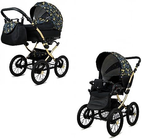 Babylux ® Bambini Passeggino Completo Set 2 in 1 Margaret Gold incl. Navicella, Canna Carrozzina Neonati Sistema Combinato Borsa fasciatoio, Copertura antipioggia, Zanzariera ecc.