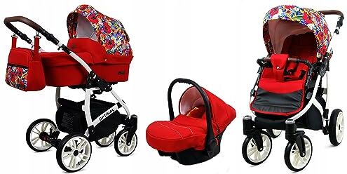 Babylux ® Bambini Passeggino Completo Set 3 in 1 Optimal incl. Navicella, Canna, Seggiolino Auto Carrozzina Neonati Sistema Combinato con Borsa fasciatoio, Copertura antipioggia ecc.