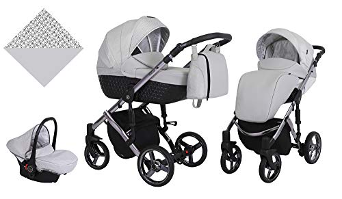 Kunert Passeggino per bambini 3 in 1 navicella carrozzina seggiolino auto  Tiaro Premium 3in1 passeggini (grigio + telaio in grafite, 3in1)