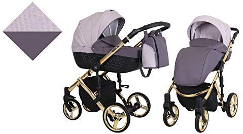 Kunert Passeggino per bambini 2 in 1 navicella carrozzina accessoti  Tiaro Premium 2in1 passeggini (viola + erica + telaio d'oro, 2in1)