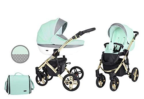 Kunert Passeggino per bambini 2 in 1 navicella carrozzina accessoti  Mila Premium 2in1 passeggini (menta + pois + telaio d'oro, 2in1)
