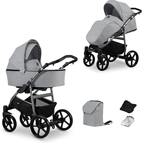 Kunert Passeggino per bambini 3 in 1 et 2 in 1 navicella carrozzina seggiolino auto  MATA 3in1 et 2in1 passeggini (2 in 1, grigio + telaio in grafite)